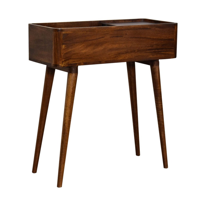 Mid-Century Modern Open-top Chestnut Console - Entryway & Hallway Table in Solid Mango Wood - product view 3 showing...