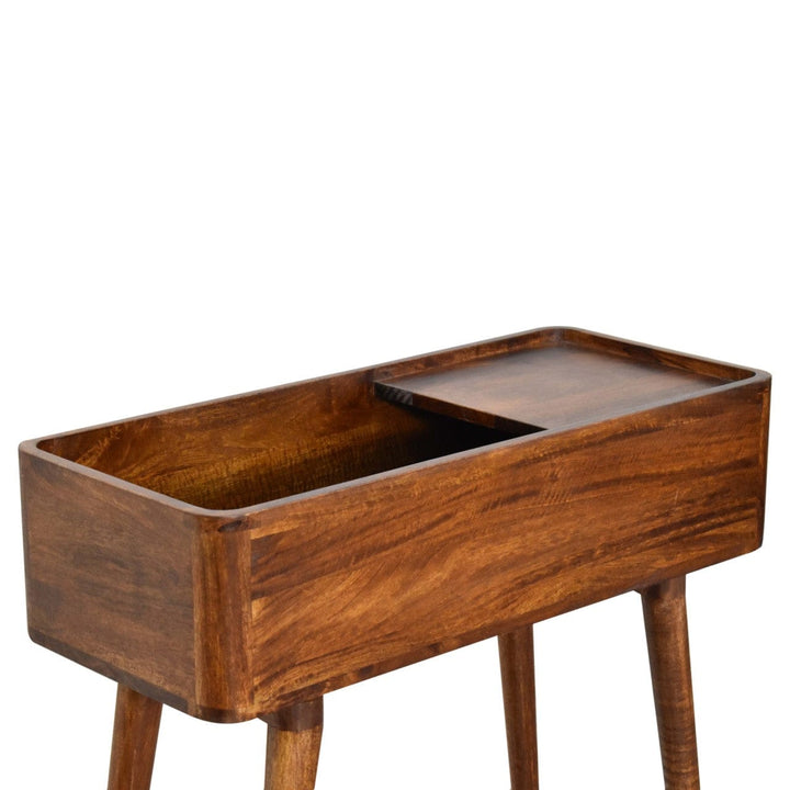 Mid-Century Modern Open-top Chestnut Console - Entryway & Hallway Table in Solid Mango Wood - product view 5 showing...