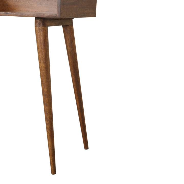 Mid-Century Modern Open Chestnut Writing Desk - Solid Mango Wood Writing Table for Home Office - product view 6 showing...