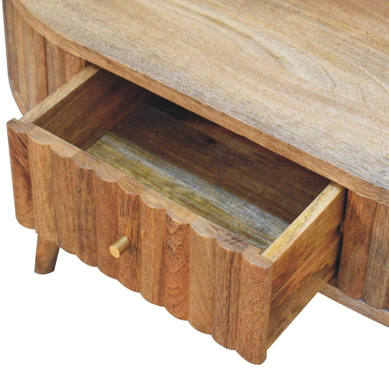 Mid-Century Modern Stripe Coffee Table - Solid Mango Wood Center Table for Living Room - product view 6 showing...