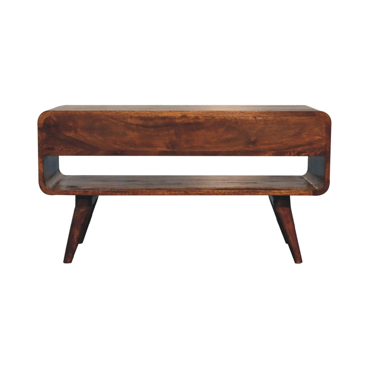 Mid-Century Modern Reverse Curved Chestnut TV Stand - Solid Mango Wood Entertainment Center for Living Room - product...