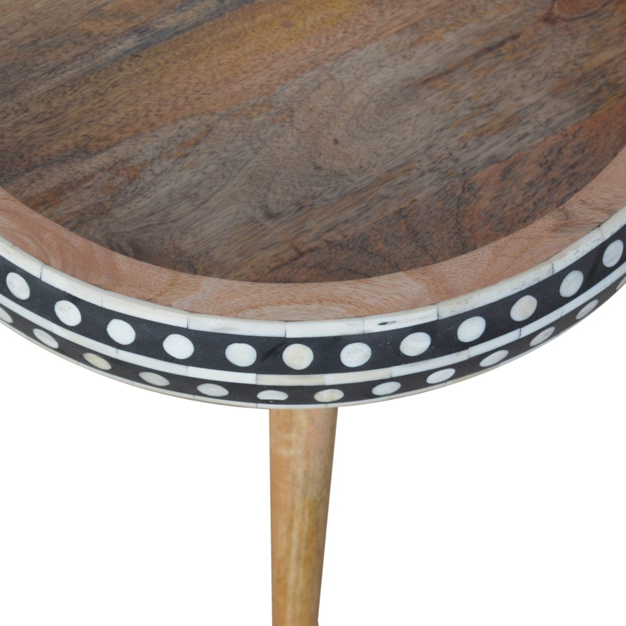 Mid-Century Modern Dotted End Table - Solid Mango Wood Side Table for Living Room - product view 5 showing handcrafted...