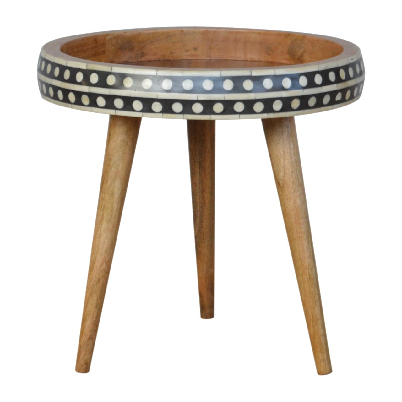Mid-Century Modern Dotted End Table - Solid Mango Wood Side Table for Living Room - product view 2 showing handcrafted...