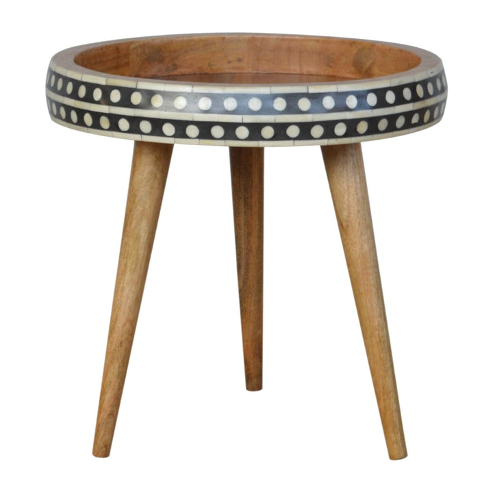 Mid-Century Modern Dotted End Table - Solid Mango Wood Side Table for Living Room - product view 2 showing handcrafted...