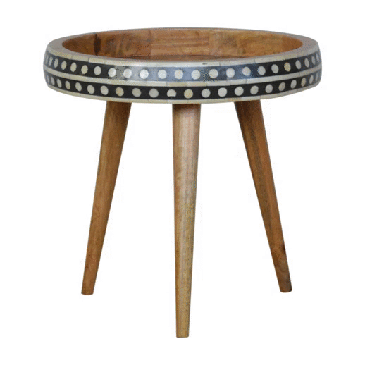 Mid-Century Modern Dotted End Table - Solid Mango Wood Side Table for Living Room - product view 9 showing handcrafted...
