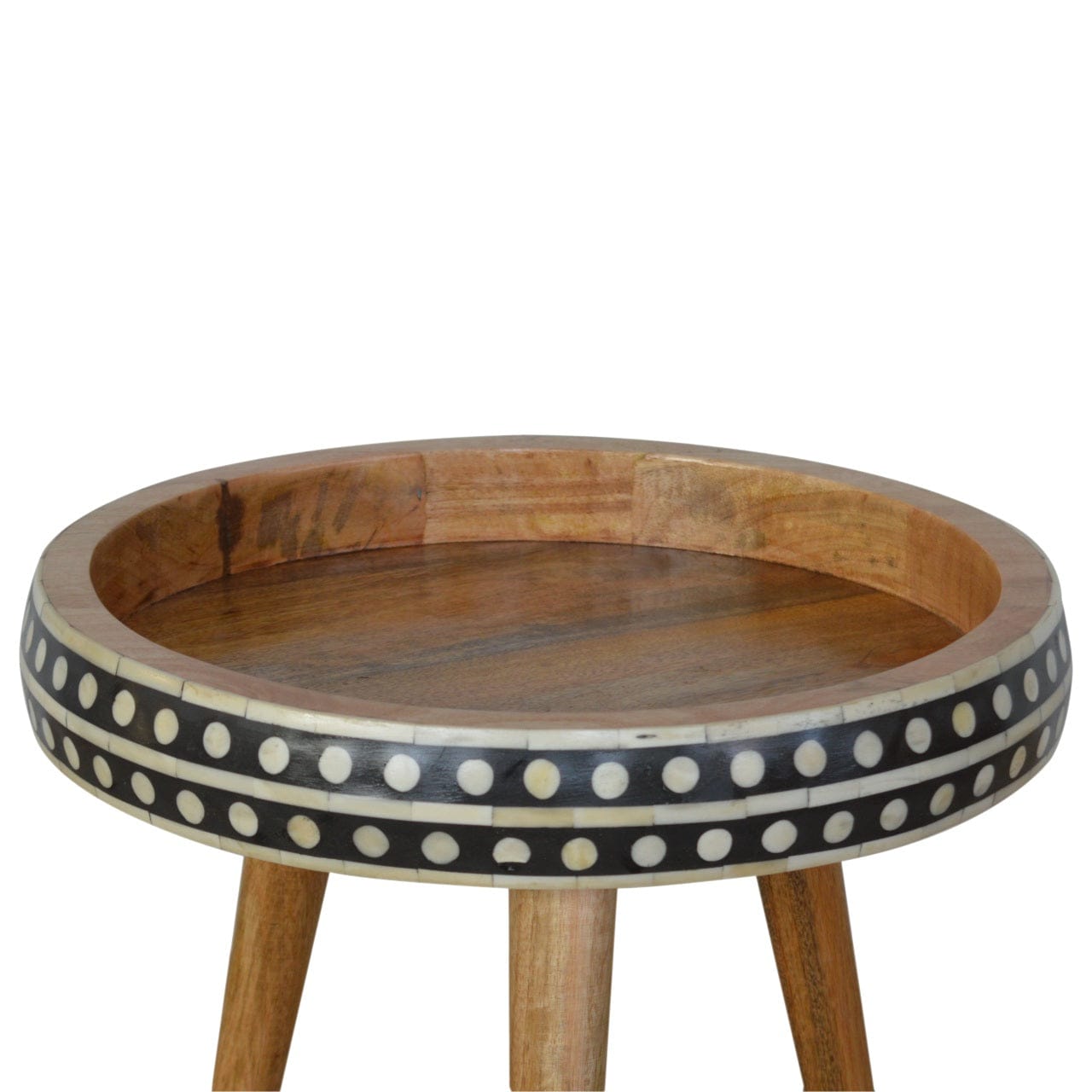 Mid-Century Modern Dotted End Table - Solid Mango Wood Side Table for Living Room - product view 4 showing handcrafted...