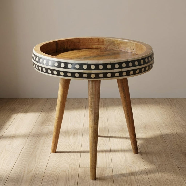 Mid-Century Modern Dotted End Table - Solid Mango Wood Side Table for Living Room - main view showing handcrafted solid...