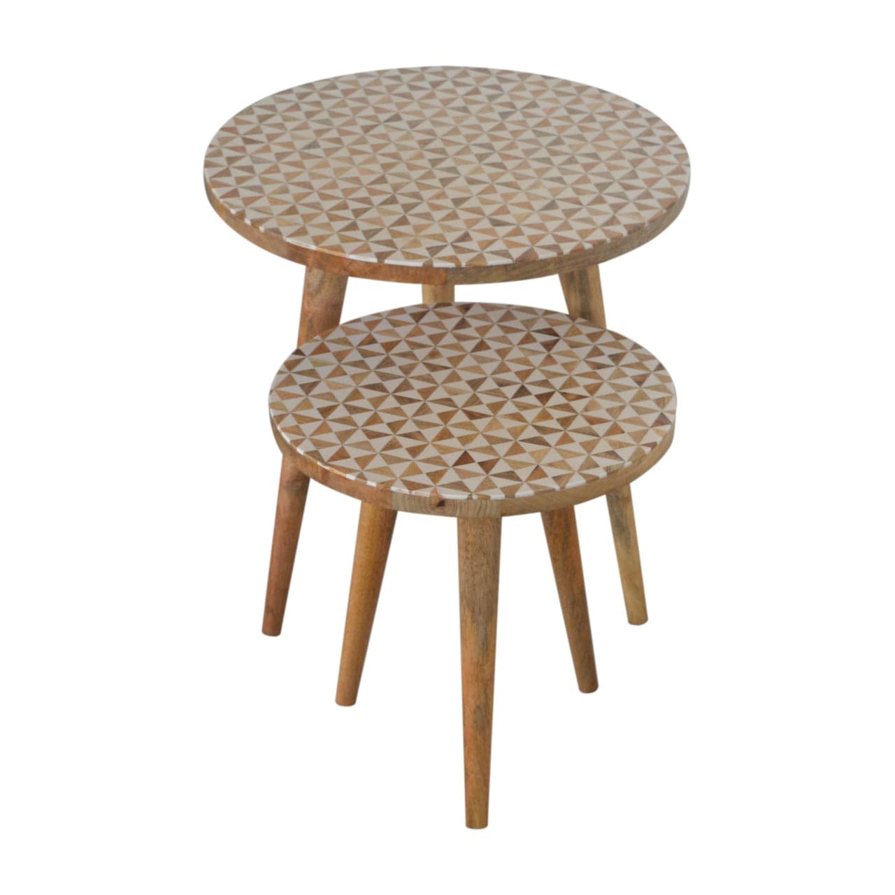 Mid-Century Modern White Pattern Footstool - Solid Mango Wood Accent Stool for Living Room - product view 6 showing...