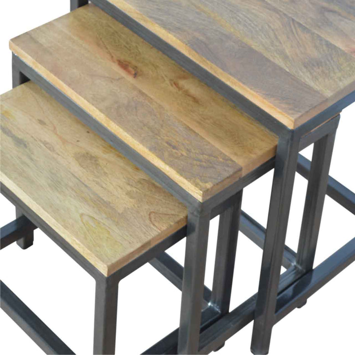 Mid-Century Modern Handcrafted Stool - Solid Mango Wood Accent Seating - product view 5 showing handcrafted solid mango...