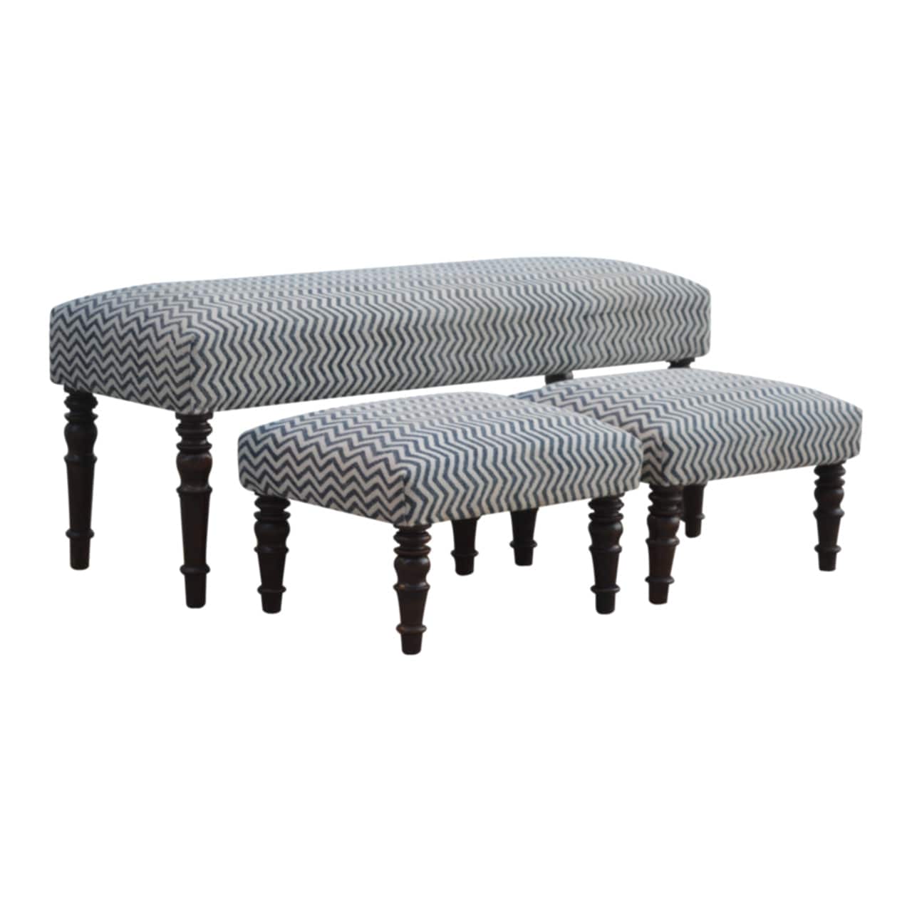 Mid-Century Modern Natural Jute Set of 3 Bench - Solid Mango Wood Seating Furniture for Entryway - product view 2 showing...