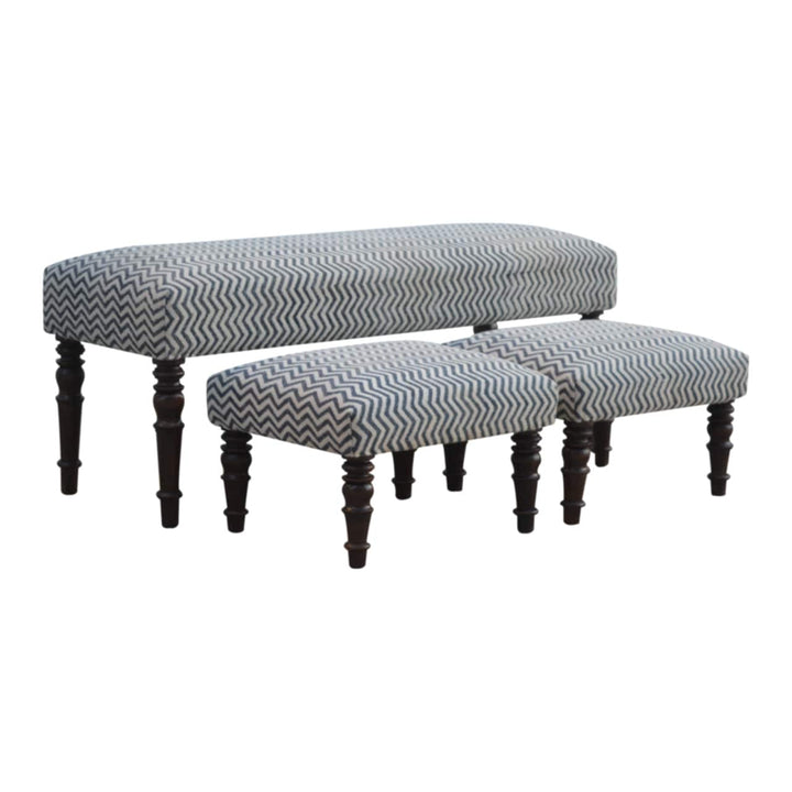 Mid-Century Modern Natural Jute Set of 3 Bench - Solid Mango Wood Seating Furniture for Entryway - product view 2 showing...