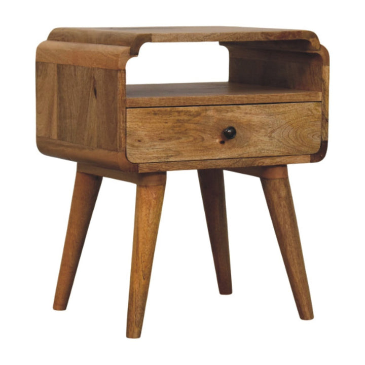 Mid-Century Modern Newton Oak-ish Nightstand - Solid Mango Wood Bedside Table for Bedroom - product view 2 showing...