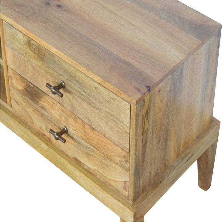 Mid-Century Modern T-Bar TV Stand - Solid Mango Wood Entertainment Center for Living Room - product view 4 showing...