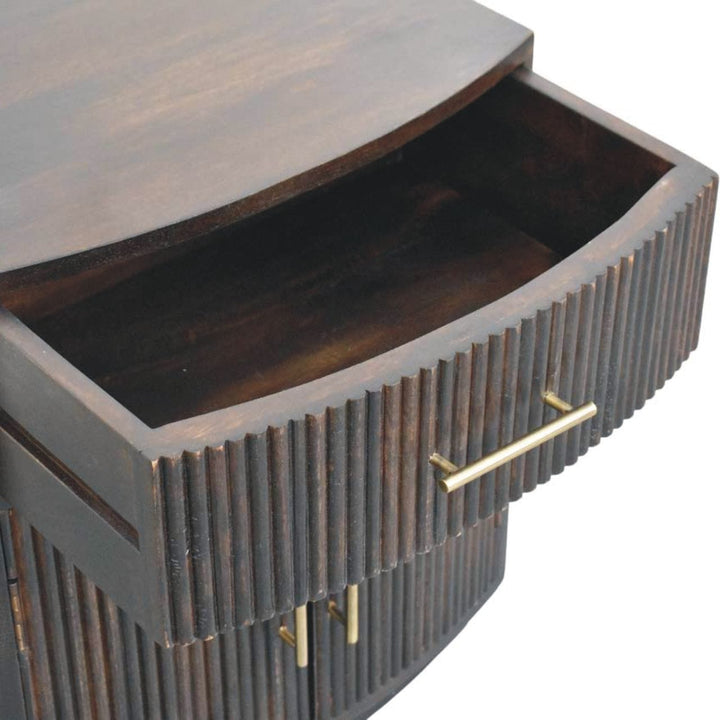 Milan Nightstand - Solid Mango Wood Bedside Table for Bedroom - product view 6 showing handcrafted solid mango wood...