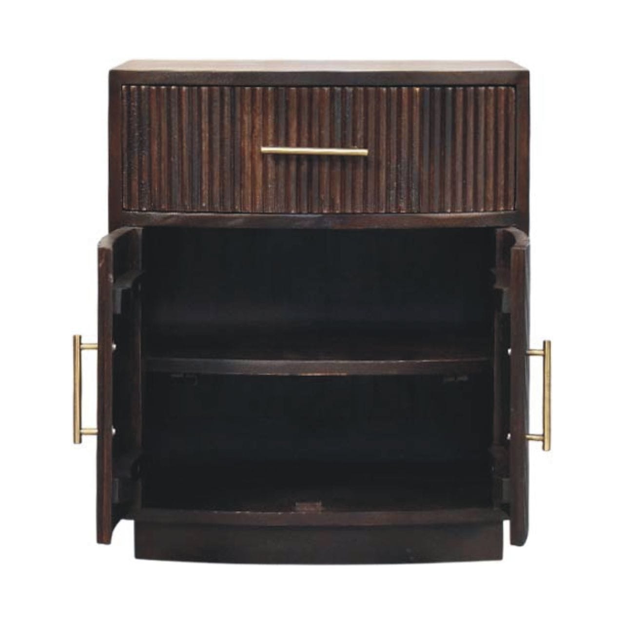 Milan Nightstand - Solid Mango Wood Bedside Table for Bedroom - product view 7 showing handcrafted solid mango wood...