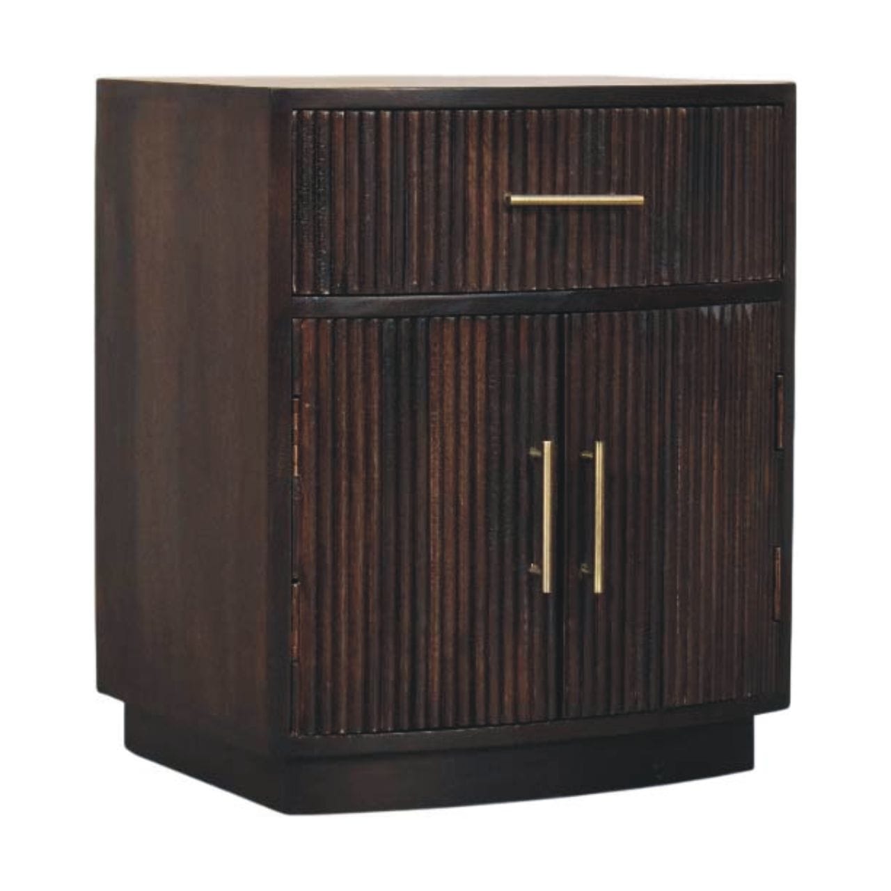 Milan Nightstand - Solid Mango Wood Bedside Table for Bedroom - product view 2 showing handcrafted solid mango wood...