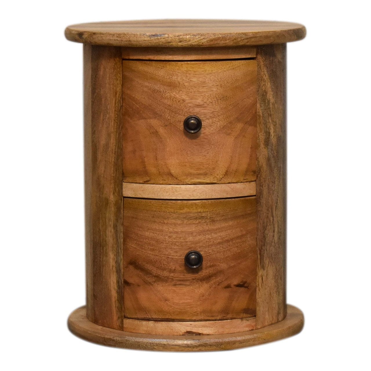 Mid-Century Modern Mini 2 Drawer Drum Dresser - Solid Mango Wood Storage Chest for Bedroom - main view showing...