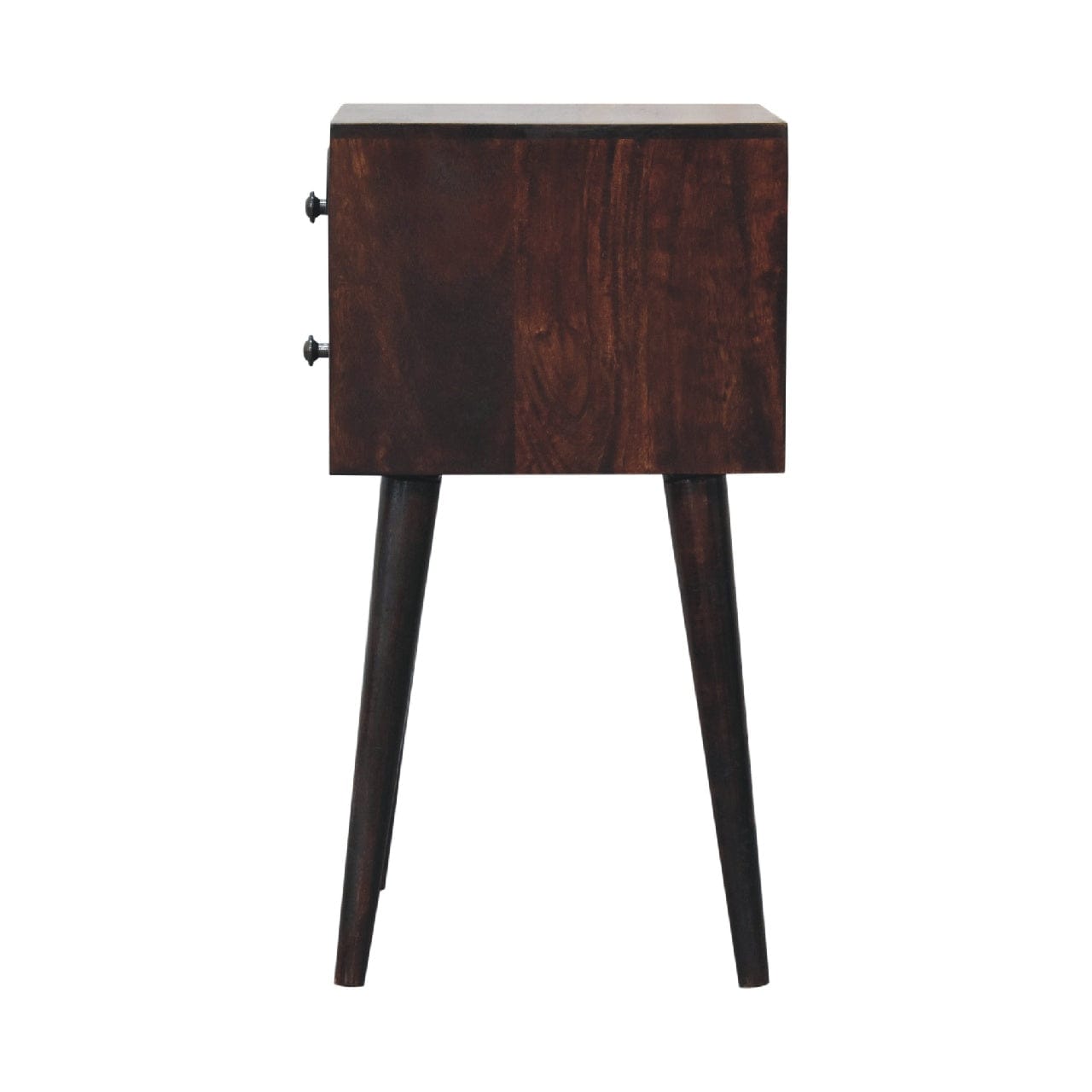 Mid-Century Modern Mini 2 Drawer Light Walnut Nightstand - Solid Mango Wood Bedside Table for Bedroom - product view 8...