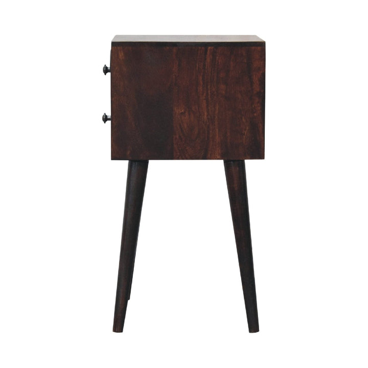 Mid-Century Modern Mini 2 Drawer Light Walnut Nightstand - Solid Mango Wood Bedside Table for Bedroom - product view 8...