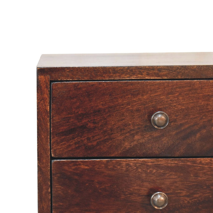 Mid-Century Modern Mini 2 Drawer Light Walnut Nightstand - Solid Mango Wood Bedside Table for Bedroom - product view 4...