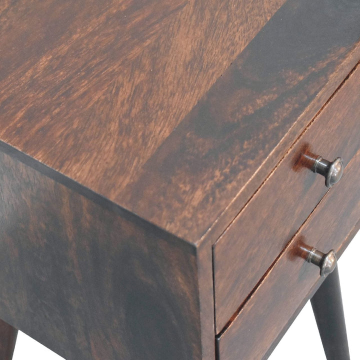 Mid-Century Modern Mini 2 Drawer Light Walnut Nightstand - Solid Mango Wood Bedside Table for Bedroom - product view 5...