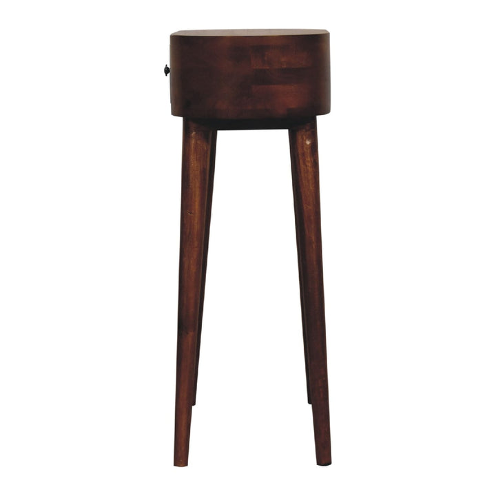 Mid-Century Modern Mini Albion Chestnut Console - Entryway & Hallway Table in Solid Mango Wood - product view 9 showing...