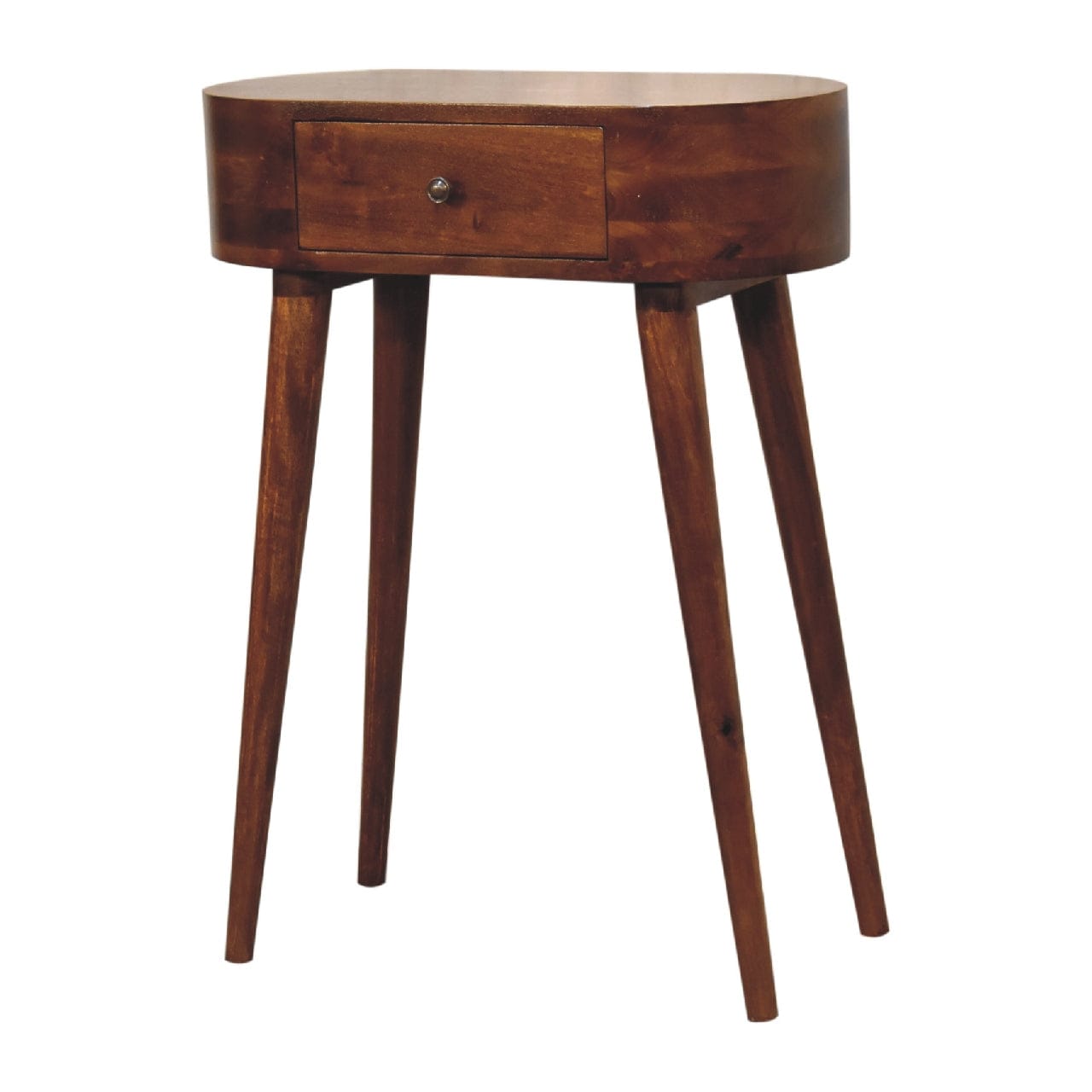 Mid-Century Modern Mini Albion Chestnut Console - Entryway & Hallway Table in Solid Mango Wood - product view 3 showing...