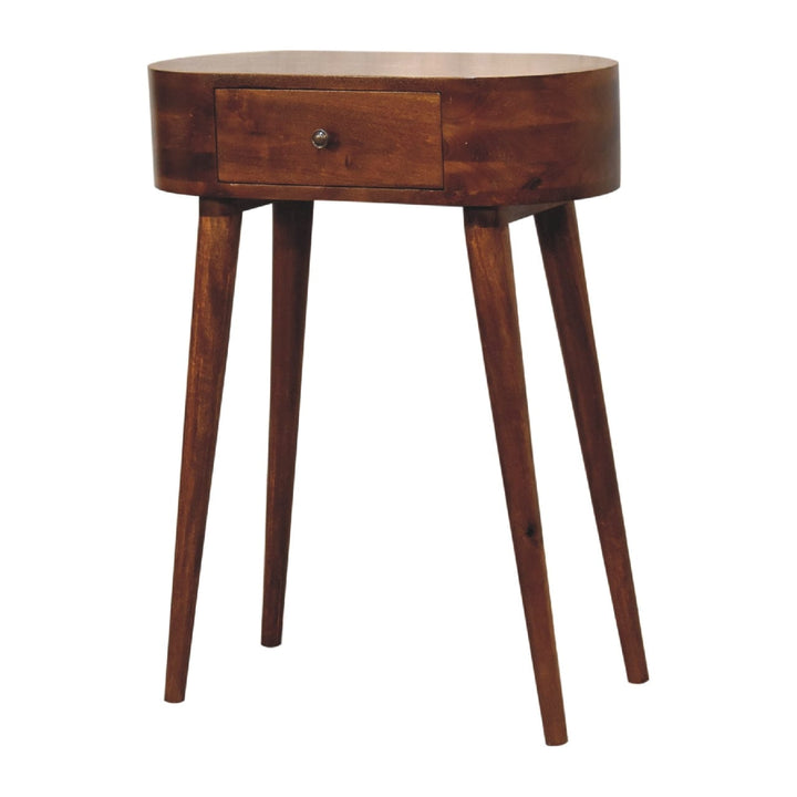 Mid-Century Modern Mini Albion Chestnut Console - Entryway & Hallway Table in Solid Mango Wood - product view 3 showing...