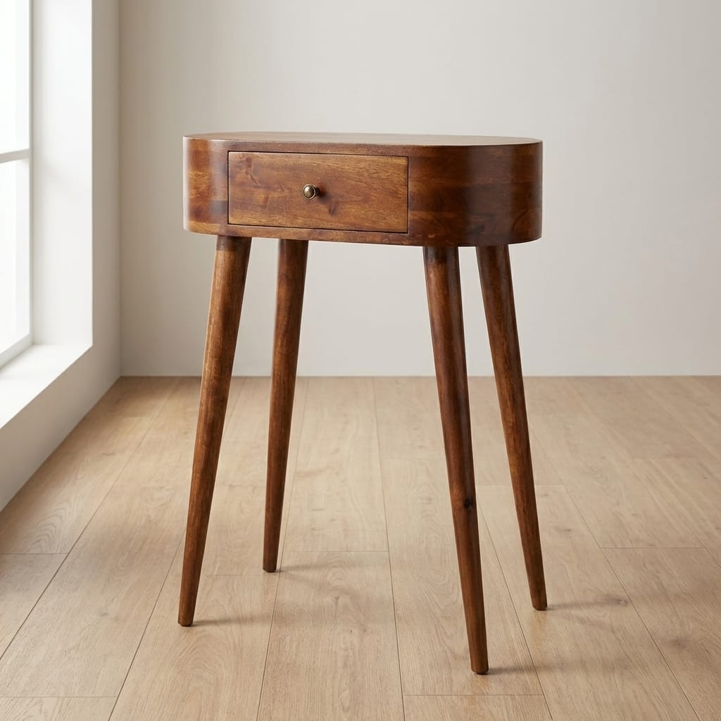 Mid-Century Modern Mini Albion Chestnut Console - Entryway & Hallway Table in Solid Mango Wood - main view showing...
