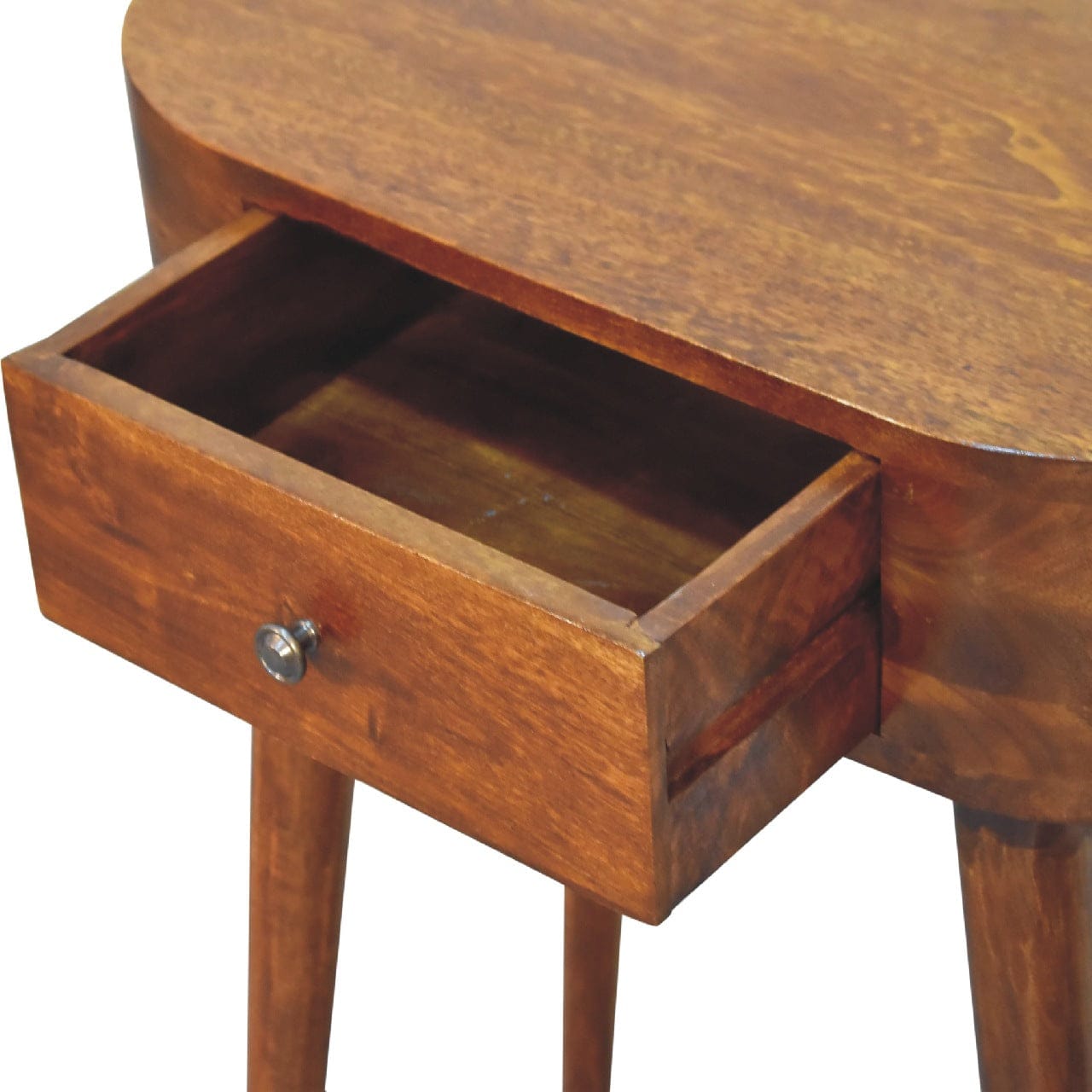 Mid-Century Modern Mini Albion Chestnut Console - Entryway & Hallway Table in Solid Mango Wood - product view 6 showing...