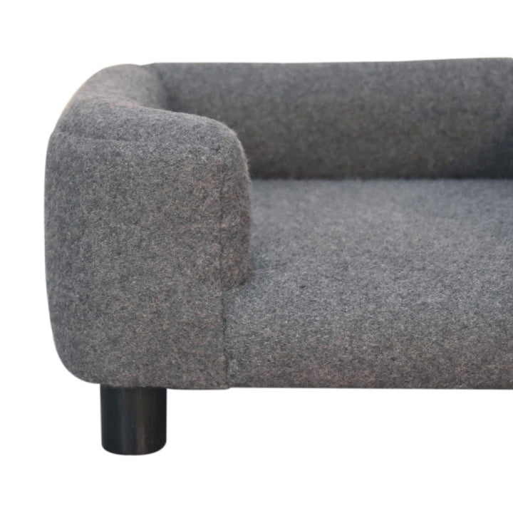 Mid-Century Modern Mini Battleship Tweed Pet Sofa - Solid Mango Wood Dog Bed for Home - product view 4 showing...