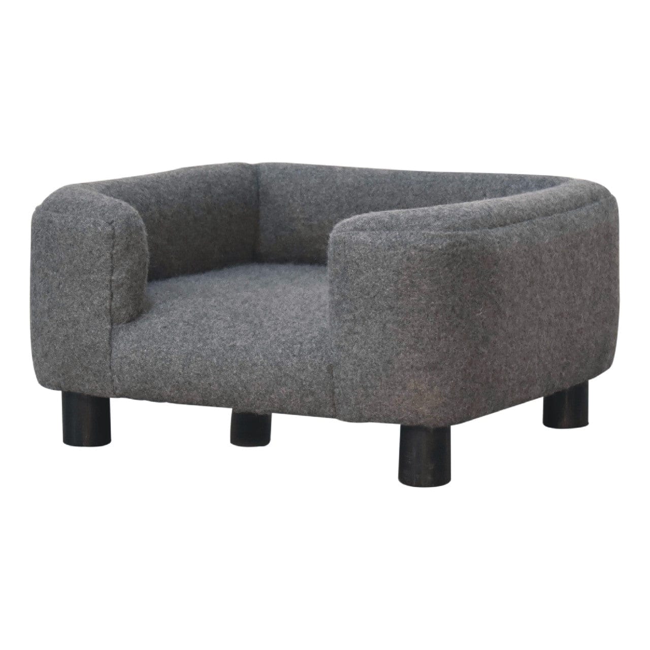 Mid-Century Modern Mini Battleship Tweed Pet Sofa - Solid Mango Wood Dog Bed for Home - product view 2 showing...