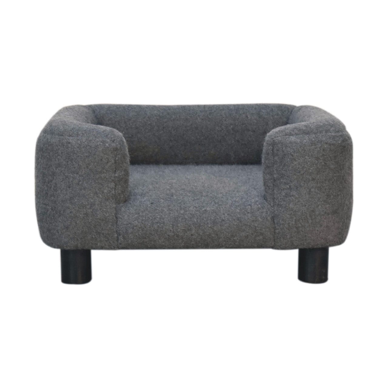 Mid-Century Modern Mini Battleship Tweed Pet Sofa - Solid Mango Wood Dog Bed for Home - main view showing handcrafted...