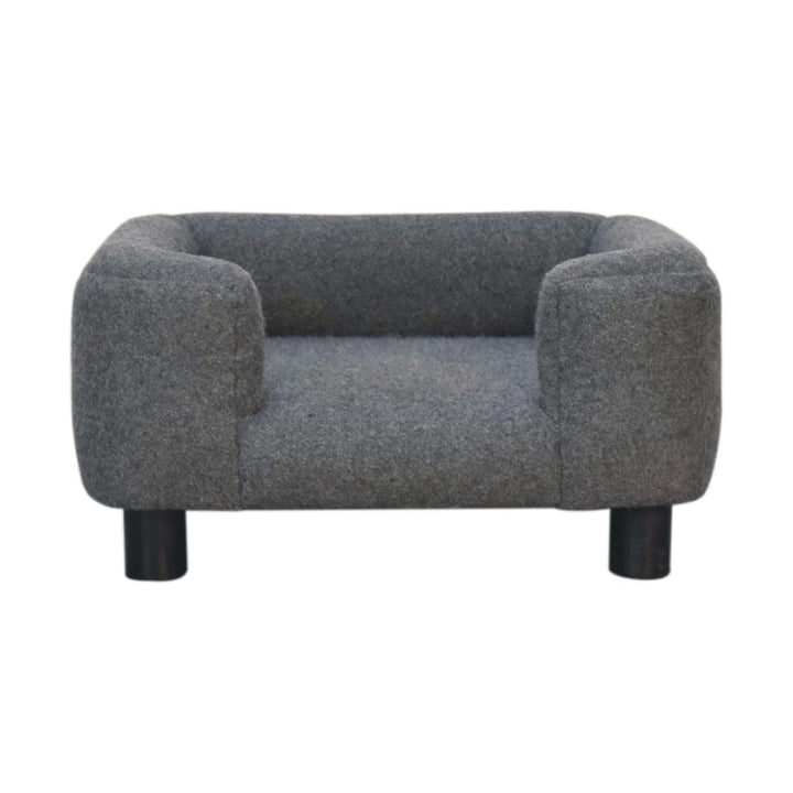 Mid-Century Modern Mini Battleship Tweed Pet Sofa - Solid Mango Wood Dog Bed for Home - main view showing handcrafted...