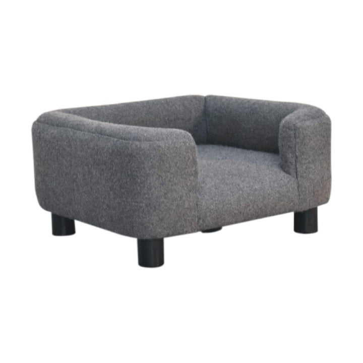 Mid-Century Modern Mini Battleship Tweed Pet Sofa - Solid Mango Wood Dog Bed for Home - product view 3 showing...