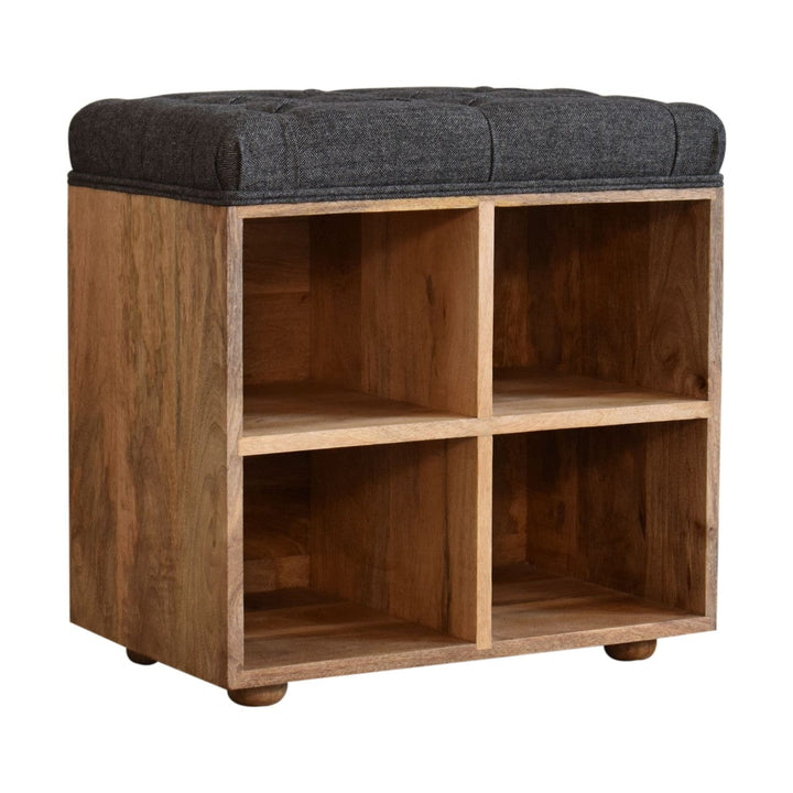 Mid-Century Modern Mini Black Shoe Storage Footstool - Solid Mango Wood Accent Stool for Living Room - product view 3...