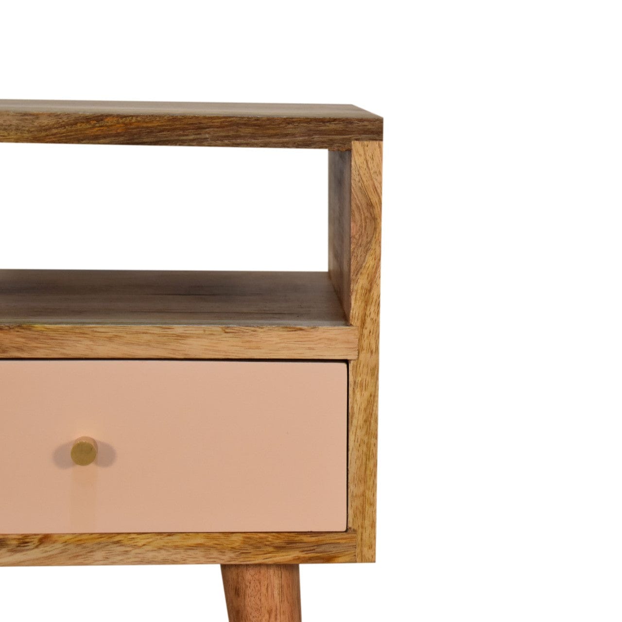 Mid-Century Modern Mini Blush Hand Painted Nightstand - Solid Mango Wood Bedside Table for Bedroom - product view 4...