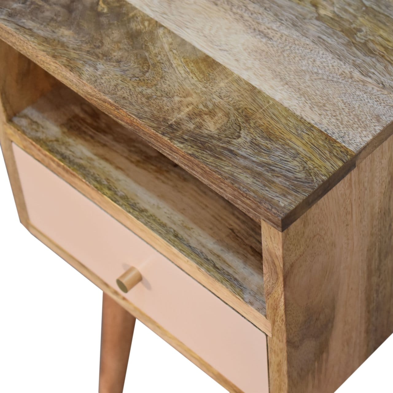 Mid-Century Modern Mini Blush Hand Painted Nightstand - Solid Mango Wood Bedside Table for Bedroom - product view 5...
