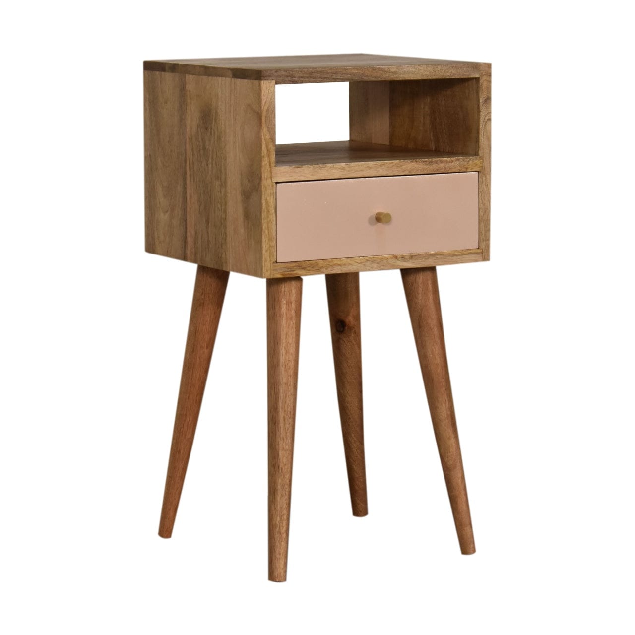 Mid-Century Modern Mini Blush Hand Painted Nightstand - Solid Mango Wood Bedside Table for Bedroom - product view 3...