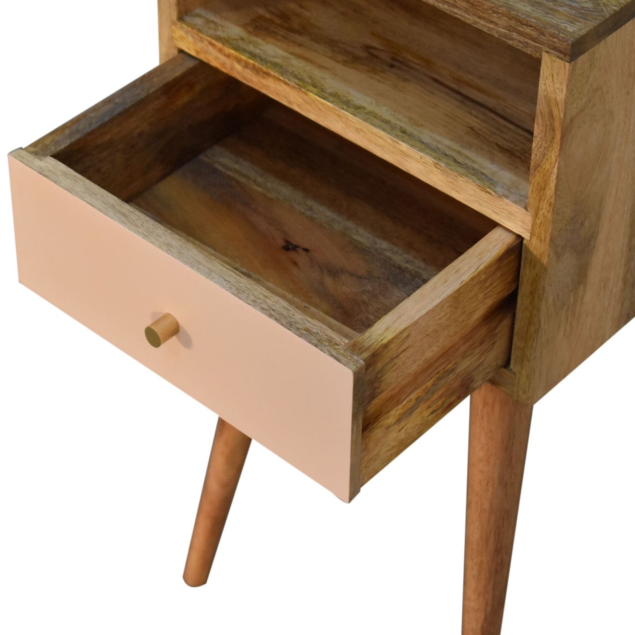 Mid-Century Modern Mini Blush Hand Painted Nightstand - Solid Mango Wood Bedside Table for Bedroom - product view 6...