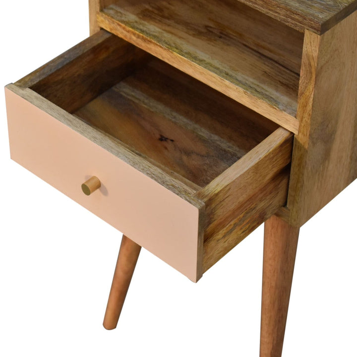 Mid-Century Modern Mini Blush Hand Painted Nightstand - Solid Mango Wood Bedside Table for Bedroom - product view 6...