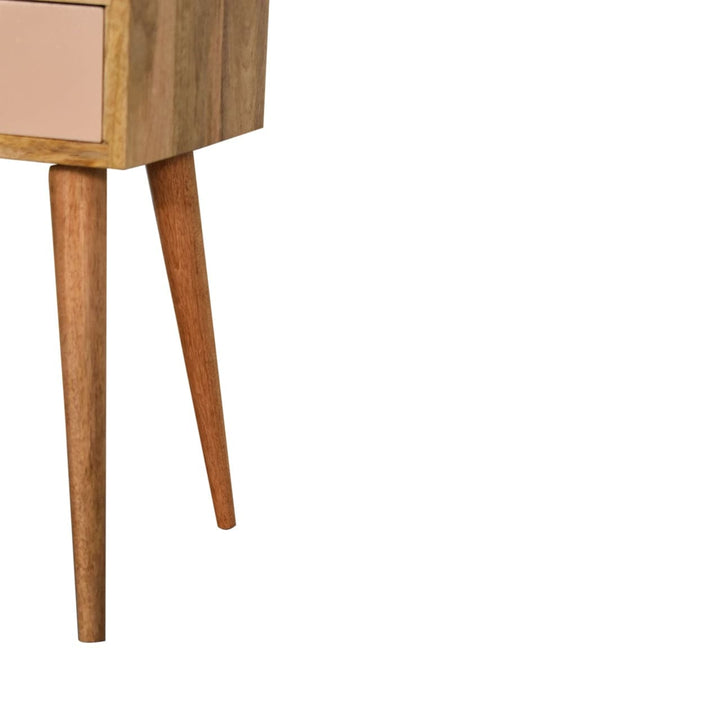 Mid-Century Modern Mini Blush Hand Painted Nightstand - Solid Mango Wood Bedside Table for Bedroom - product view 7...