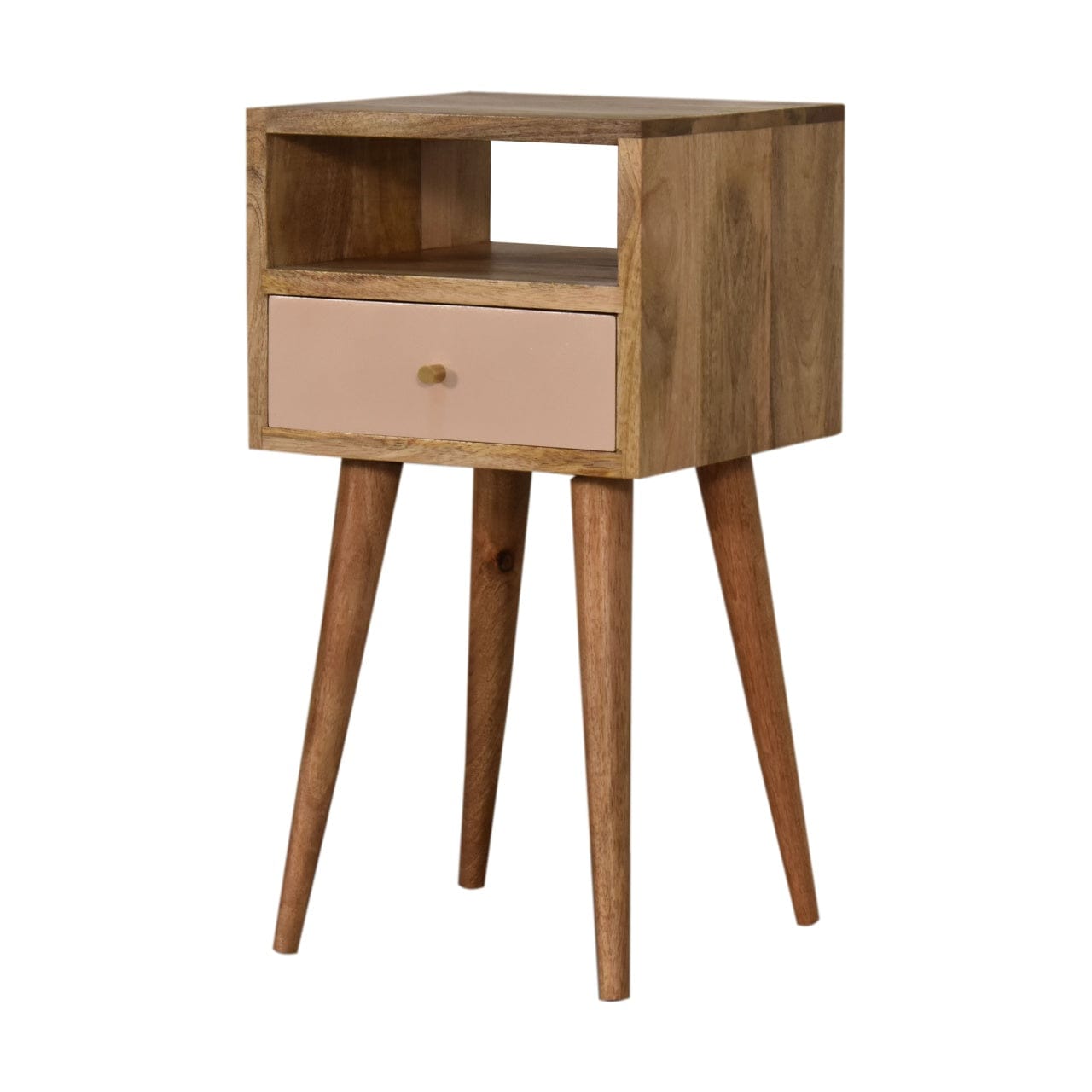 Mid-Century Modern Mini Blush Hand Painted Nightstand - Solid Mango Wood Bedside Table for Bedroom - product view 2...