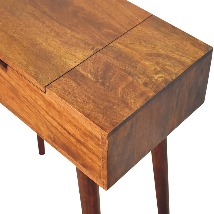 Mid-Century Modern Mini Chestnut Fold Dressing Table - Solid Mango Wood Vanity Table for Bedroom - product view 7 showing...