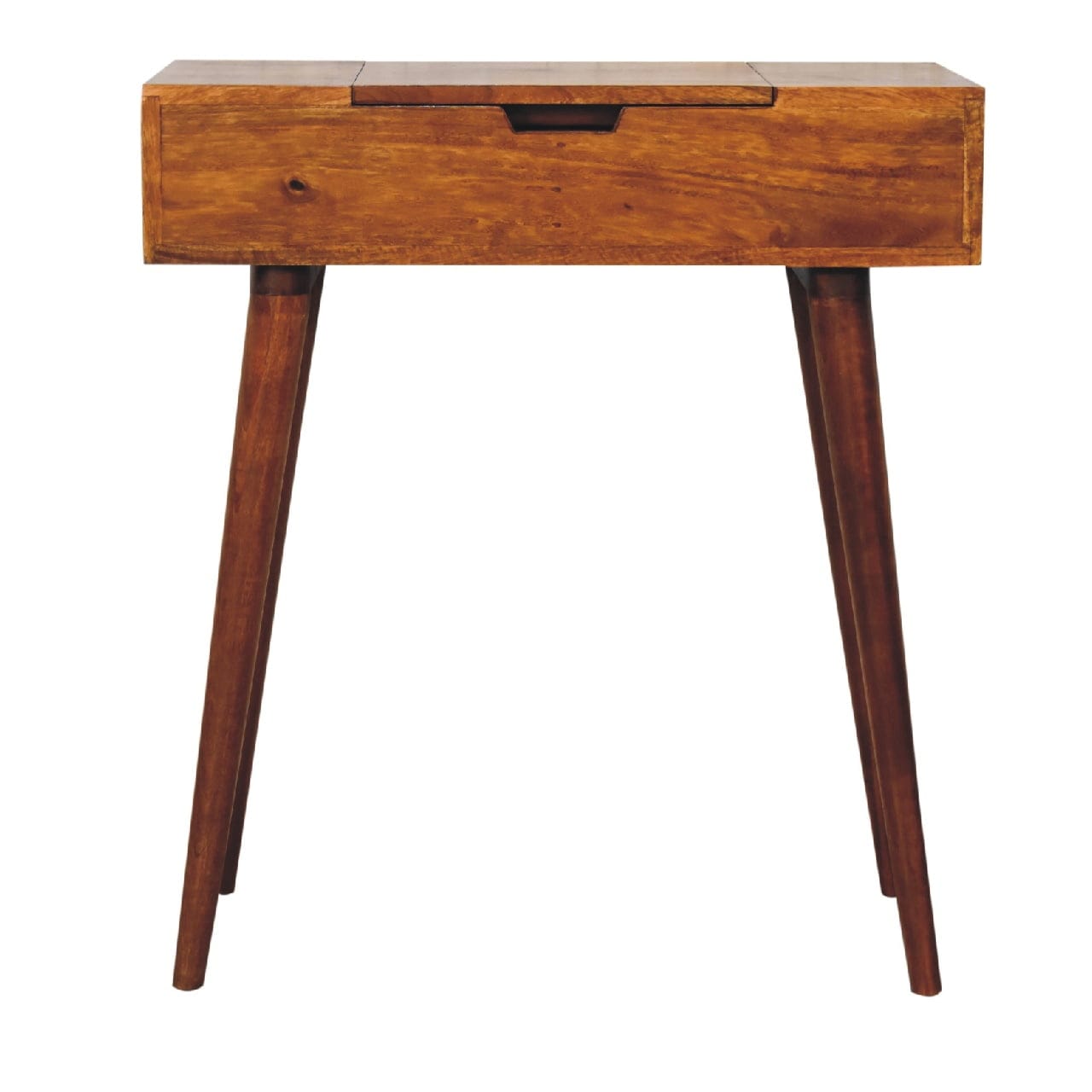Mid-Century Modern Mini Chestnut Fold Dressing Table - Solid Mango Wood Vanity Table for Bedroom - product view 2 showing...