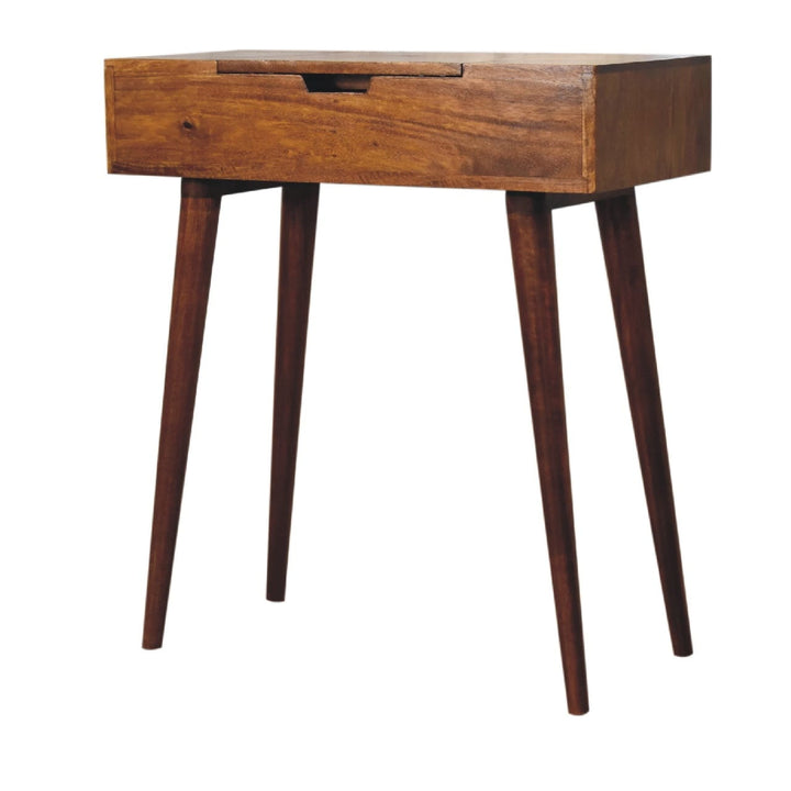Mid-Century Modern Mini Chestnut Fold Dressing Table - Solid Mango Wood Vanity Table for Bedroom - product view 3 showing...