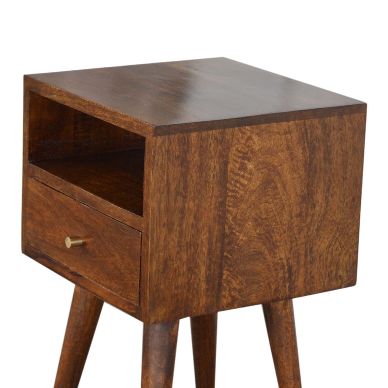 Mid-Century Modern Mini Chestnut Nightstand - Solid Mango Wood Bedside Table for Bedroom - product view 5 showing...