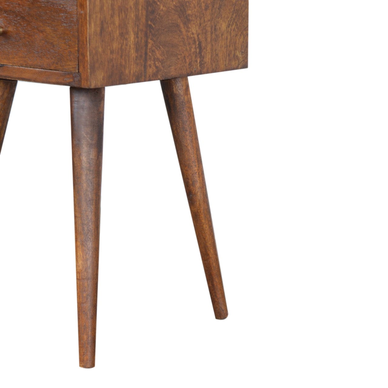 Mid-Century Modern Mini Chestnut Nightstand - Solid Mango Wood Bedside Table for Bedroom - product view 8 showing...