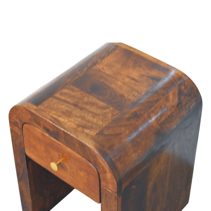 Mid-Century Modern Mini Darcy Chestnut Nightstand - Solid Mango Wood Bedside Table for Bedroom - product view 5 showing...