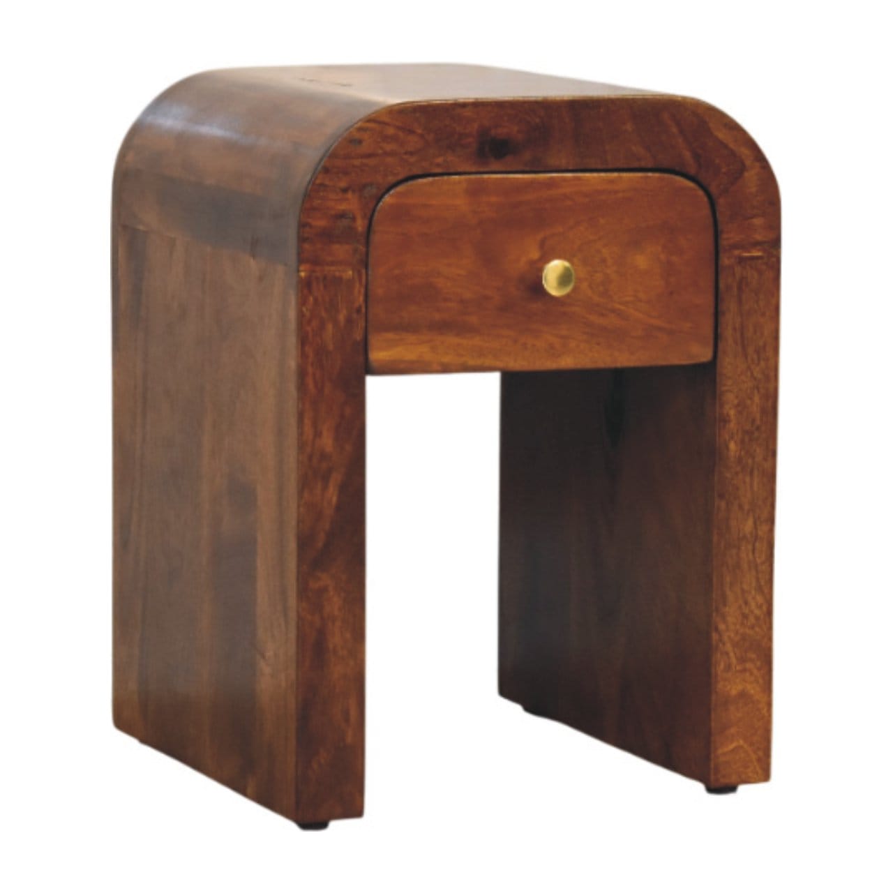Mid-Century Modern Mini Darcy Chestnut Nightstand - Solid Mango Wood Bedside Table for Bedroom - product view 3 showing...